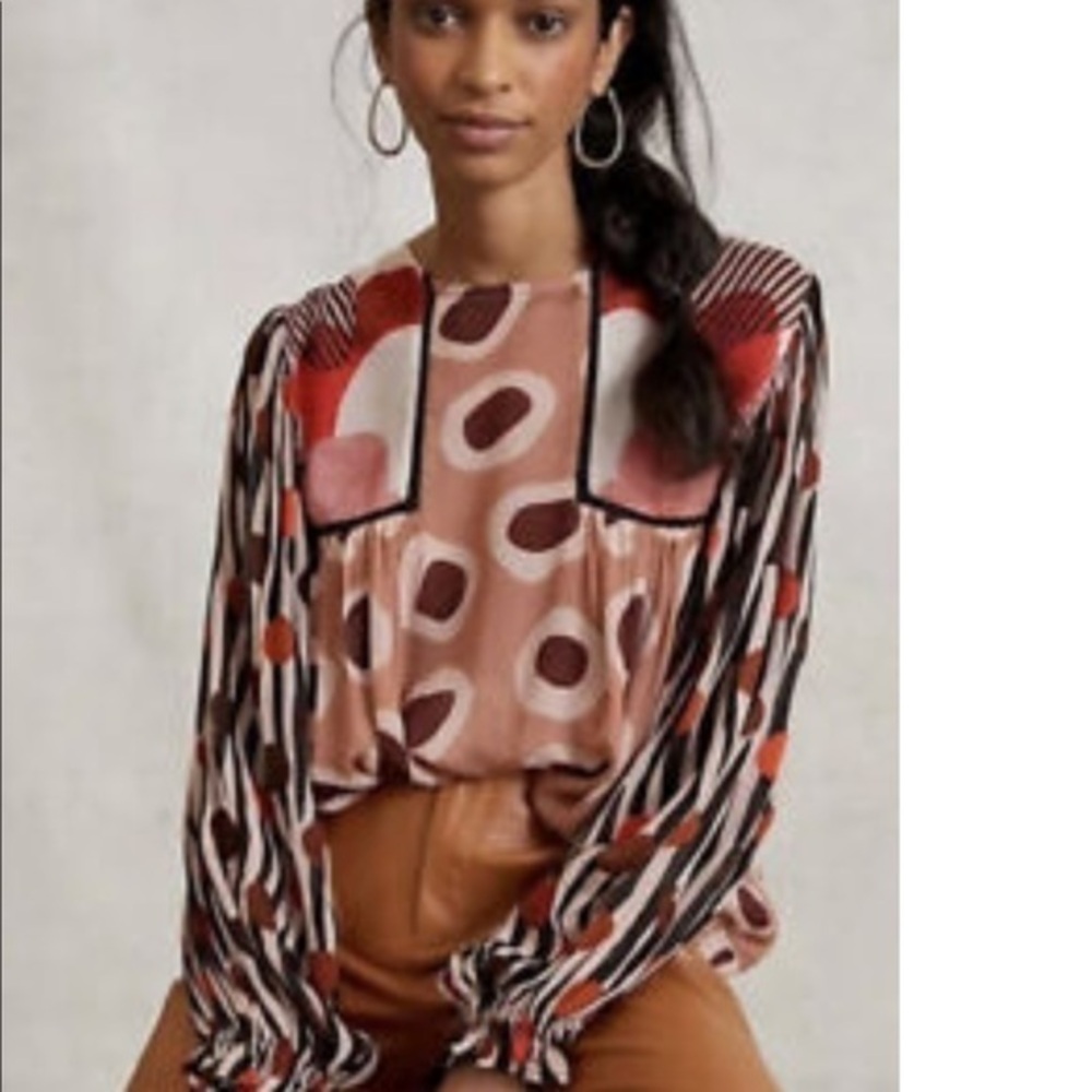 Anthropologie Bl-nk London Miranda Peasant Blouse Womens Small Sheer Sle…